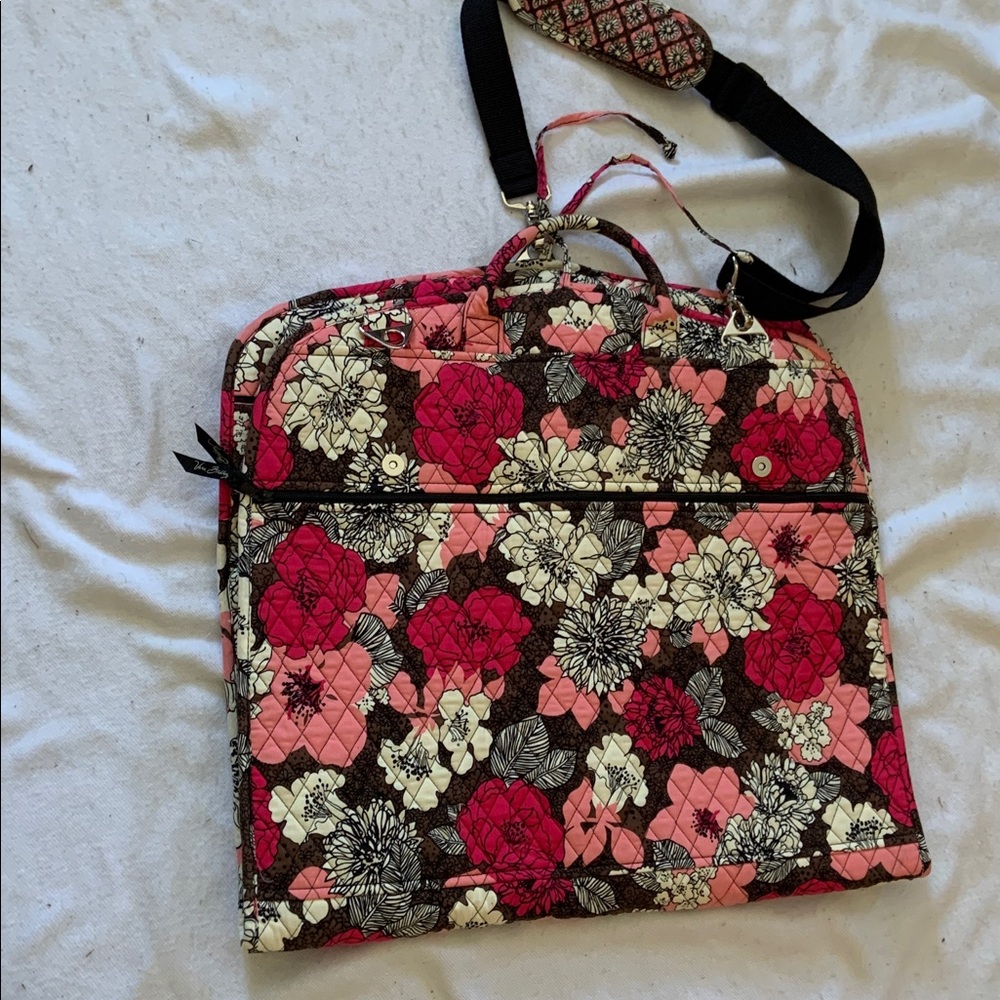 Vera Bradley MOCHA ROUGE Pink and Brown Floral Quilted garment suit Bag - Picture 6 of 7